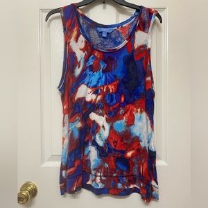 Simply Vera Vera Wang Red and Blue Abstract Tank - Size XL